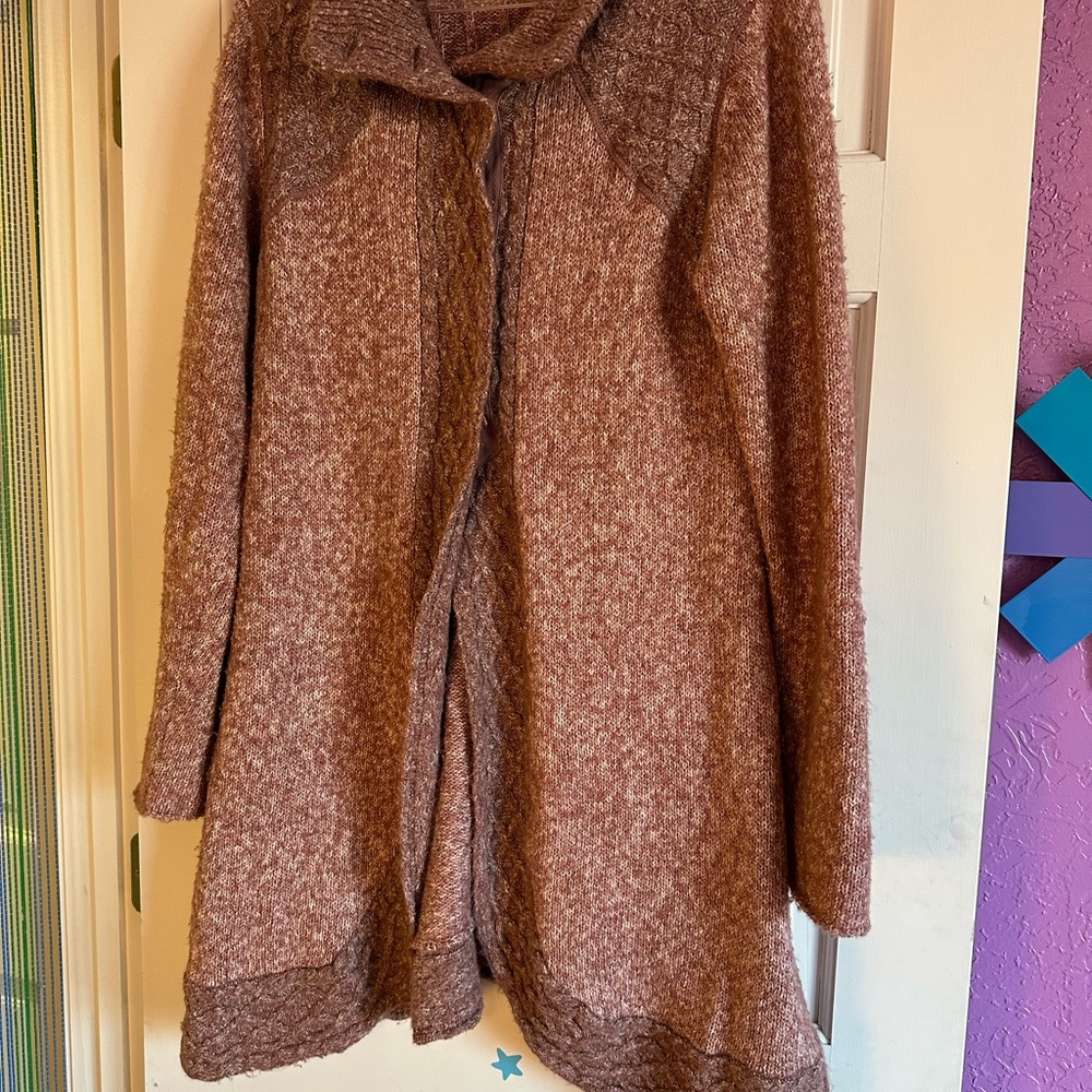 Prana Cozy Brown/red Knit Cardigan duster xl